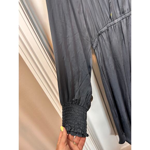 NWT Good Hart Women's Silky Long Sleeve Midi Dress Smocked Boho Blue Size Large - Picture 7 of 14